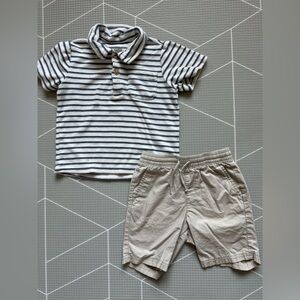 Easy peasy|Baby boy/toddler Striped knit Polo Tee & Khaki Drawstring Shorts•••4T